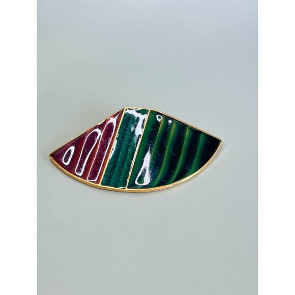 Trifari Jewelry - Vintage Trifari Gold-Tone Enamel Abstract Fan Brooch Pin 3 1/2"